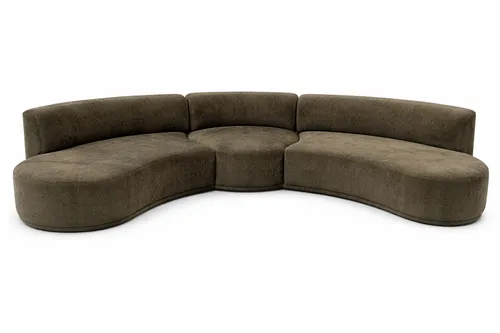 SF 0026 - Modular Sofa - Plush Green Fabric Rounded 3 Piece