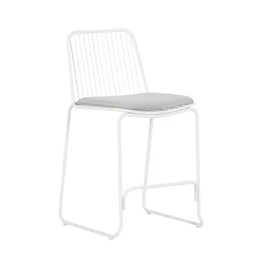 STL 0037 - Counter Stool - Outdoor White Metal Frame with White Cushion