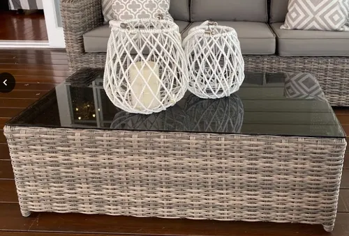 OD CT 6160 - Outdoor - Coffee Table - Light Brown Wicker with Glass Top 