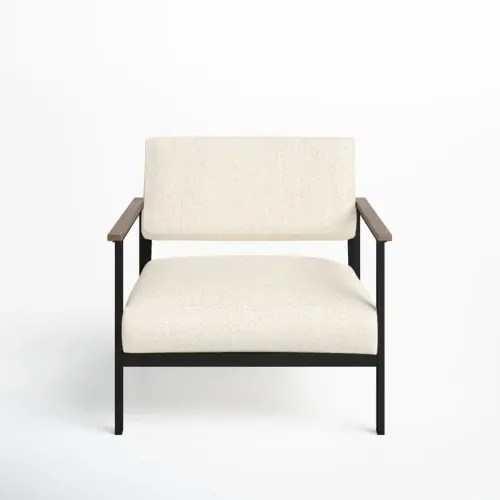 OC 0040 - White/Beige Woven Fabric Occasional Chair with Black Frame & Timber Arm