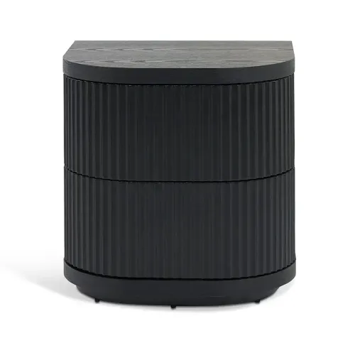 Luxe Range Matt Black Two Drawer Curved Bedside Table with Fluted Drawers - BST 0020