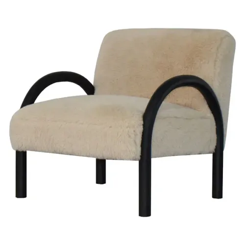 OC 0043 - Occasional Chair - Sand Shag Fabric with Black Timber Arched Arm Rest & Legs