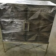 BUF 6540 - Cabinet - Walnut Timber with Geometric Diamond Design on a Gold Frame