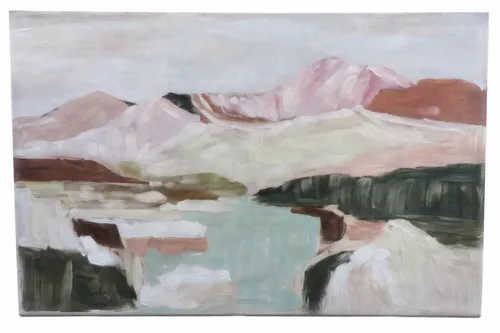 AW 0025 - Artwork - Extra Large - Framed Canvas Mountain Abstract Pastels Blush Green Rust 