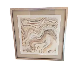 AW 4495 - Artwork - Medium - Neutral Organic Abstract with Beige Border in Silver Frame