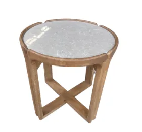 ST 0037 - Side Table - Keeves Round Natural Timber Legs Lime Wash Stone Top