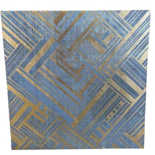 AW 0367 - Artwork - Medium - Metallic Gold Geo Lines on Blue Canvas