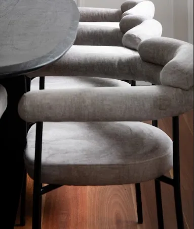 DC 0052 - Beige Padded Curved Dining Chair with Black Legs