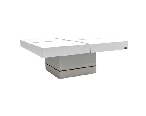 CT 0037 - Coffee Table - Belrose Modern Square White with Brass Cross Detail