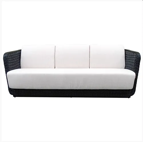 OD SF 0002 - Outdoor - Sofa - 3 Seater Black Wicker with White Cushions