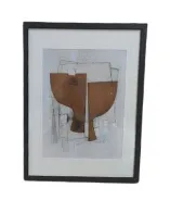 AW 0375 - Artwork - Medium - Abstract Form Framed  with Geometric Vessel in Earth Tones