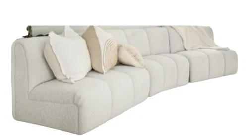 SF 0005 - Modular Sofa - 3 Piece Curved Ribbed/Panels in Grey Mottled Boucle 