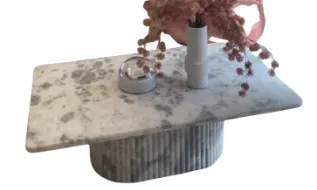 CT 0106 - Coffee Table - White Marble Block Base with Marble Top
