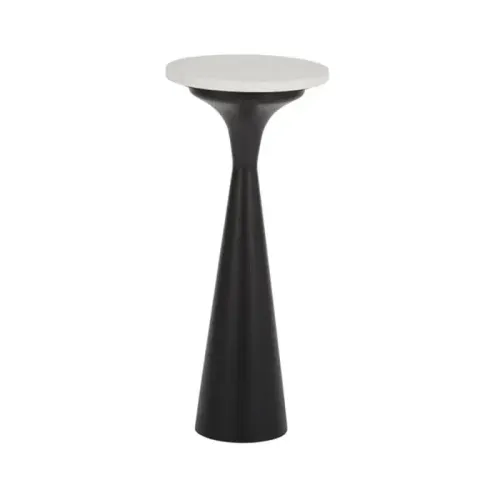 ST 0146 - Side Table - Black Metal Conical Base with White Marble Top