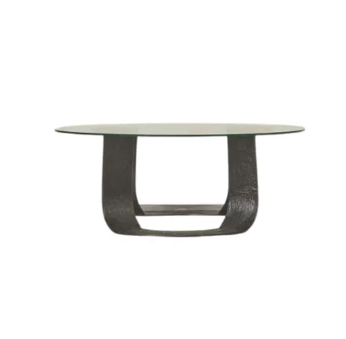 CT 1041 - Coffee Table - Round Glass Top on Crafted Wavy Metal Legs