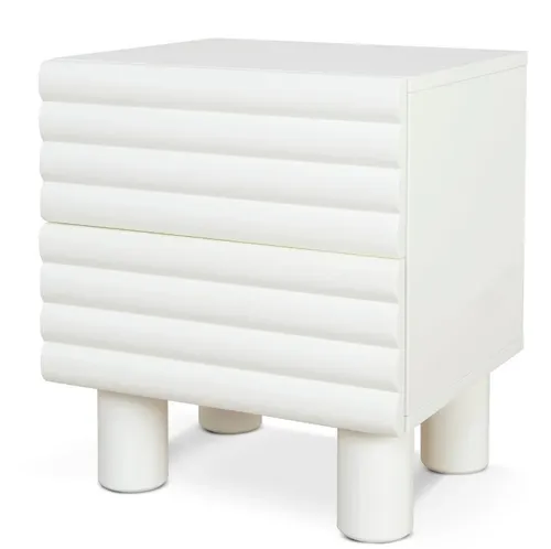 BST 0058 - Bedside Table - Fluted White 2-Drawer 