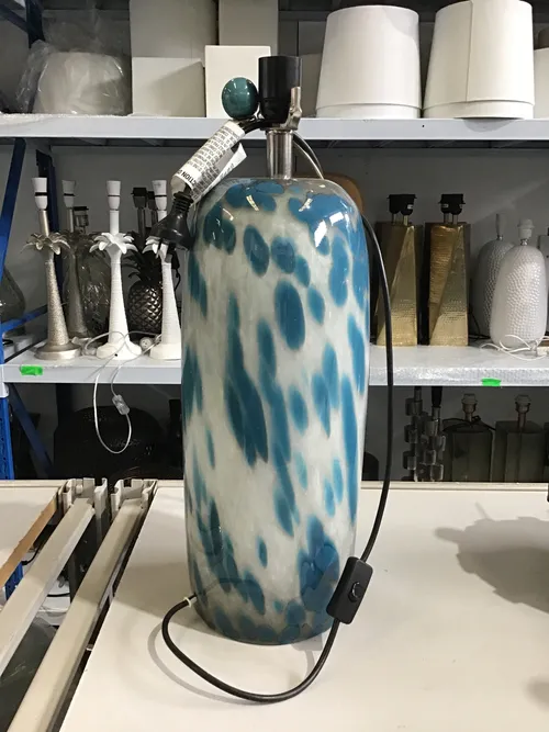 LP 6143 - Table Lamp - Blue & White Ceramic Leopard Print