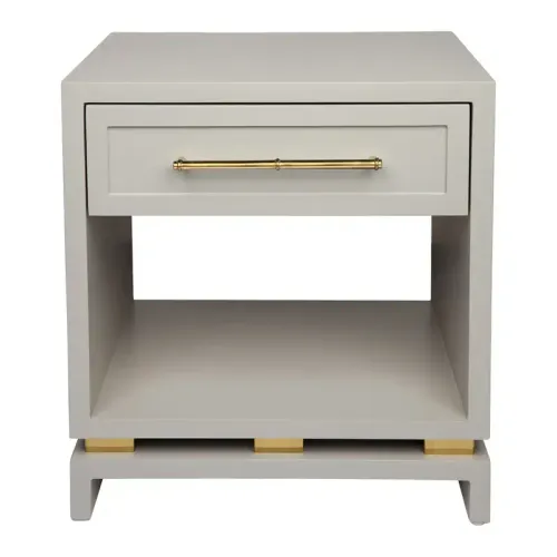 BST 0043 - Small Single Drawer & Nook Bedside Table in Satin Grey with Gold Fittings