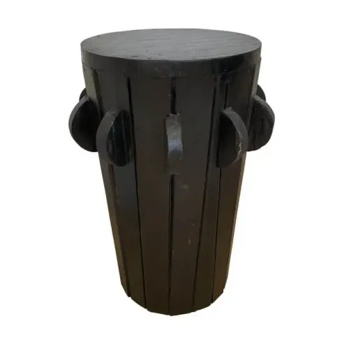 ST 8024 - Side Table - Tribal Black Timber Panelled Cylinder with Spine Detail