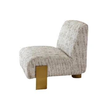 OC 0048 - Occasional Chair - Contemporary Design Beige Textured Woven Fabric with Gold Legs 