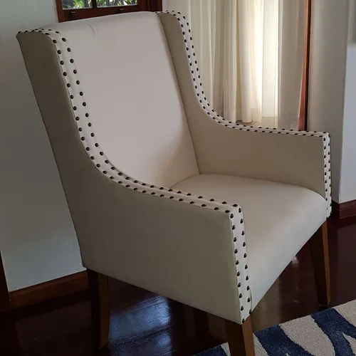 OC 8010 - Studded Natural Linen Occasional with Walnut Timber Legs