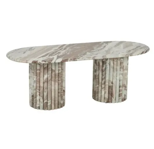 CT 1076 - Coffee Table - Marble Oval Cream, White & Brown Swirling Blend