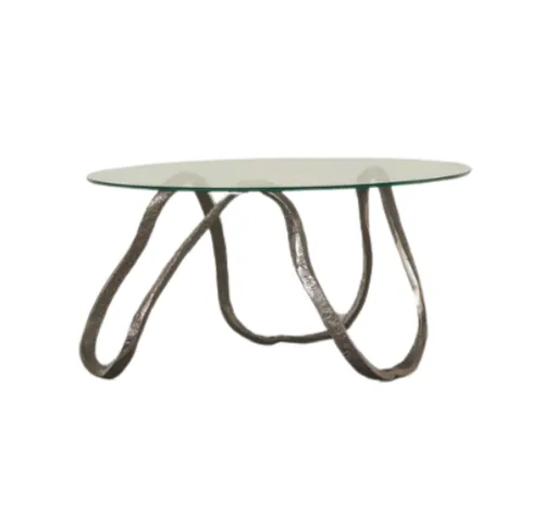 CT 1040 - Coffee Table - Round Glass Top on Sculptured Metal Legs
