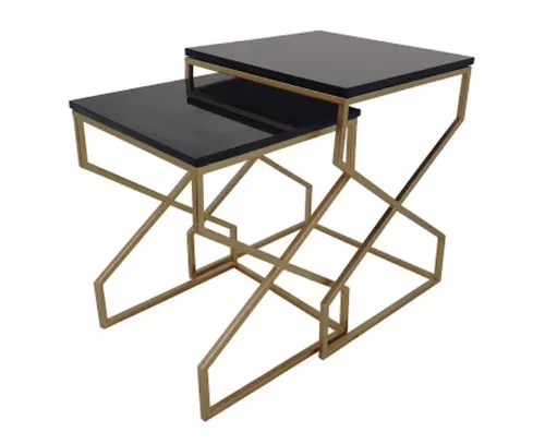 ST 0104 - Side Table - Nesting Set Gold Angular Legs with Black Marble Top