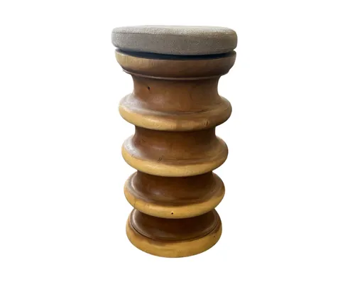 STL 0036 - Counter Stool - Natural Timber Ribbed Design with Grey Seat Cushion