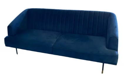 SF 3312 - Sofa - 2 Seater - Blue Velvet Panels with Gold Tipped Black Legs