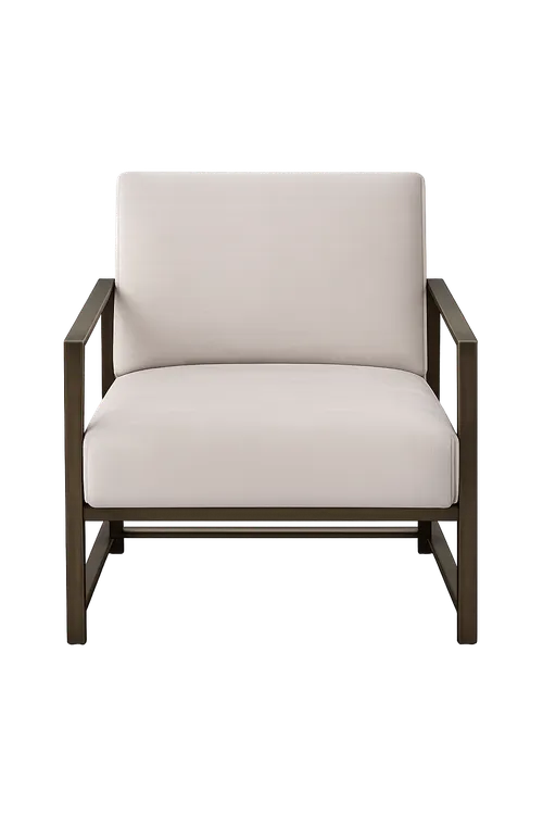 OC 6121 - Beige Textured Fabric & Brass Metal Framed Occasional Chair