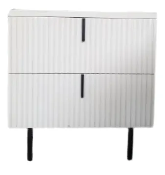 BST 0011 - Bedside Table - Xander White Fluted with Black Handles & Legs