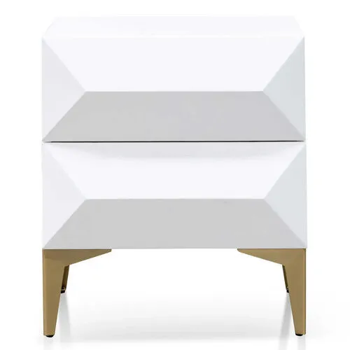 White Timber 2 Drawer Bedside Table with Gold Legs - BST 7721