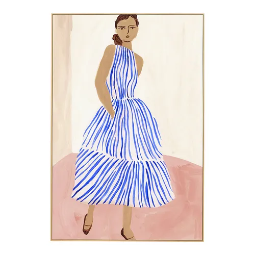 AW 0358 - Artwork - Medium - Evening Glamour Woman in Blue & White Stripe Dress
