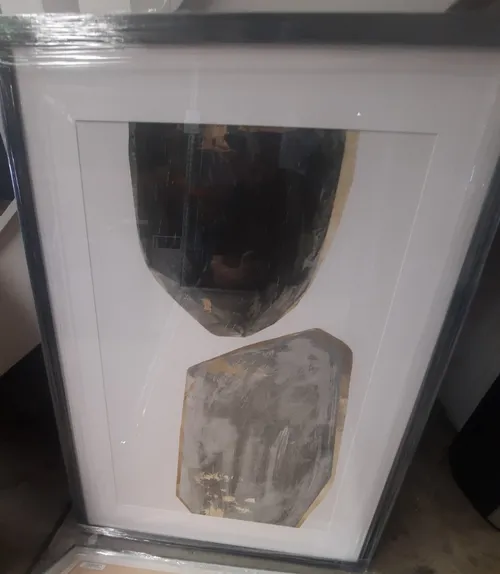 AW 0405 - Artwork - Large - Stones/Gem Oil Paint in White Window Black Frame