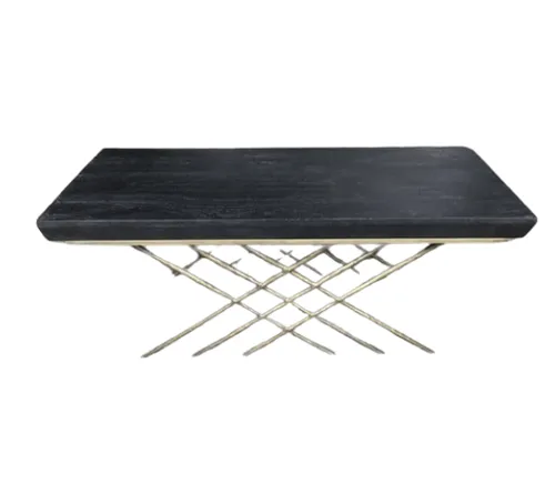 CT 7857 - Coffee Table - Brass Wrought Frame with Black Timber Top 