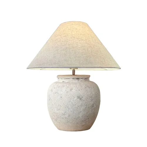 LP 0111 - Table Lamp - Ceramic Glazed Mottled White Base with White Drum Shade
