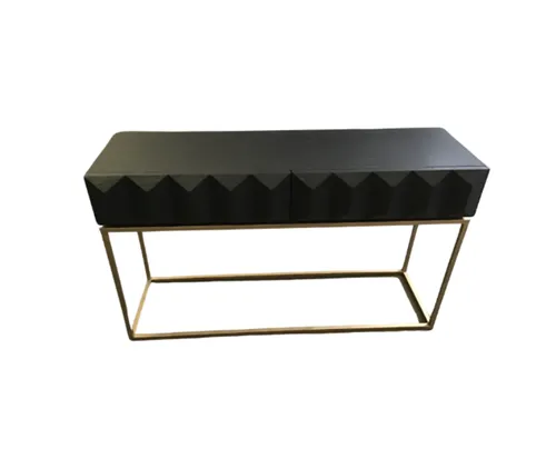 CN 1239 - Console - Black Timber with Carved Geo Diamond Drawers on Gold Frame