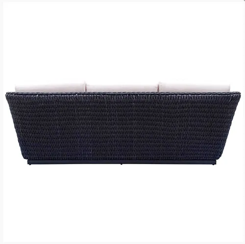 OD SF 0002 - Outdoor - Sofa - 3 Seater Black Wicker with White Cushions
