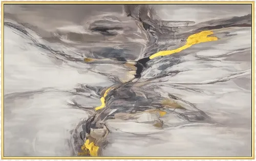 AW 0267 - Artwork - Extra Large - Abstract Black/Gold/White Canvas in Gold Frame