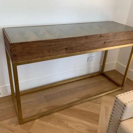 CN 3260 - Console - Timber Top with Diamond Geo Inlay Design on Gold Frame - Sirius 018