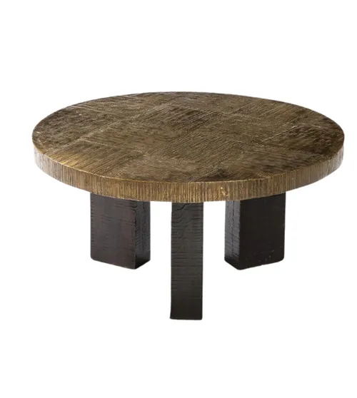 CT 9999 - Coffee Table - Timber Gold Textured Circular Top on Tripod Black Legs