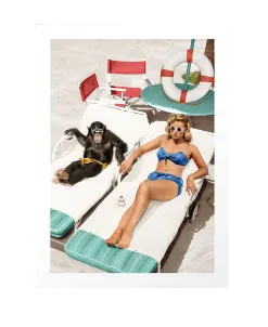 AW 8061 - Artwork - Large - Canvas Lady & Chimp Poolside