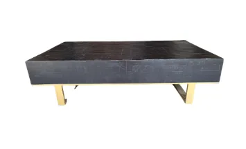 CT 8850 - Coffee Table - Rectangular Black Timber Brick Pattern on Gold Feet