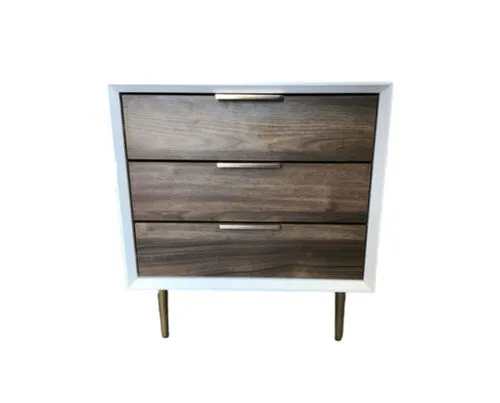 White & Mocha Timber 3 Drawer Bedside Table - BST 8898