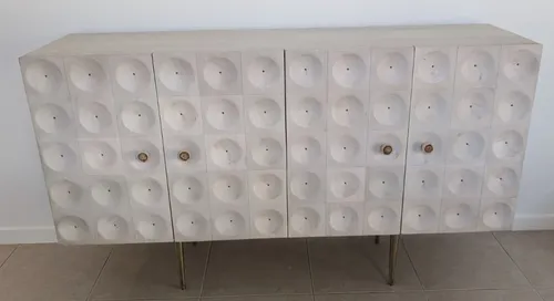 BF 2053 - White Concrete Effect Buffet with Concave Bubbles & Brass Detailing - Standard Range