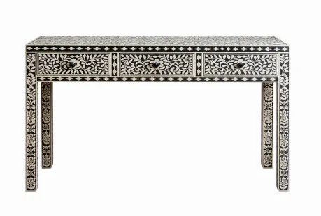 CN 4012 - Console - Bone Inlay Black & White Floral 