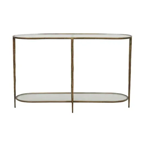 CN 0019 - Glass Oval Two Tier Console on Antique Brass Frame