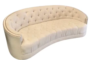 SF 1237 - Sofa - 3 Seater - Curved Natural/Oatmeal with Brass Studs Edges & Tufted Buttons