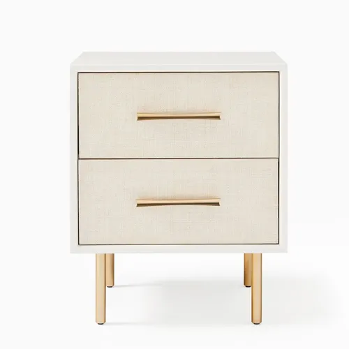 White Timber Bedside Table with Cream Fabric Drawers  - BST 9192